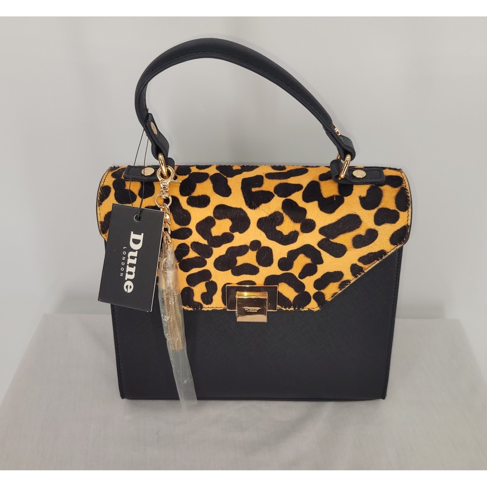 Dune London ~ Leopard Print Calf Hair, Black Satchel Crossbody Handbag‎